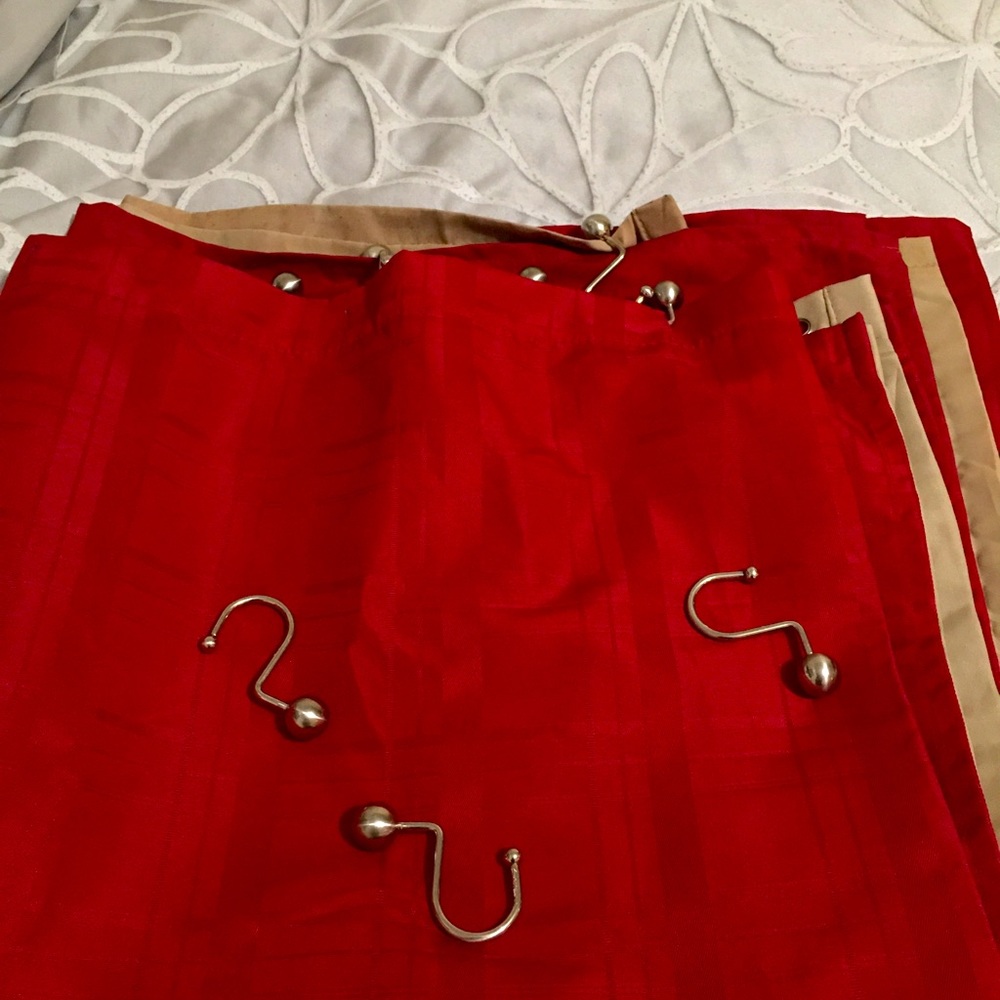 Bathroom shower curtain with a liner and hooks